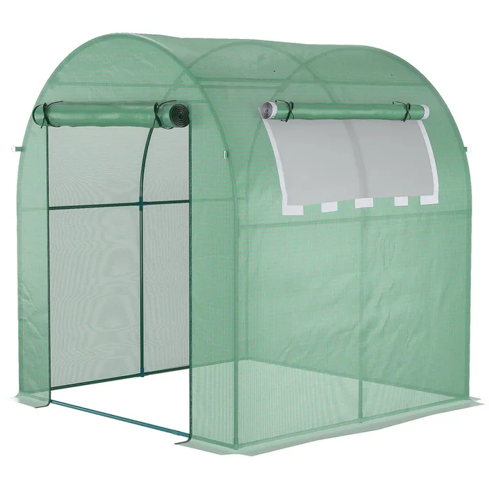 Outsunny Invernadero de Jardín 180x180x200 cm Invernadero de Túnel Pequeño con Puerta Enrollable y Ventana de Malla para Cultivar Plantas Flores Verde