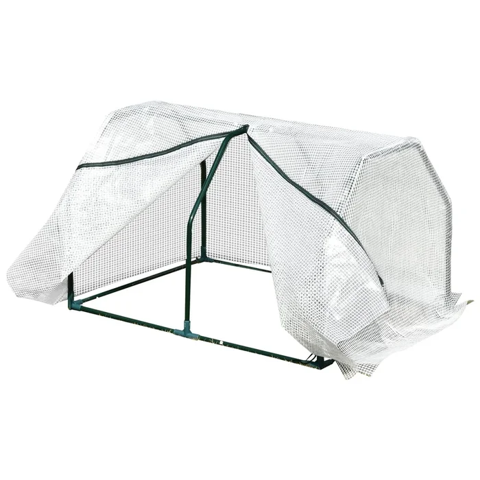 Outsunny Invernadero de Terraza 100x70x60 cm Vivero Casero Pequeño de Jardín con Cremallera para Cultivos Plantas Flores Marco de Acero Cubierta de PE Blanco