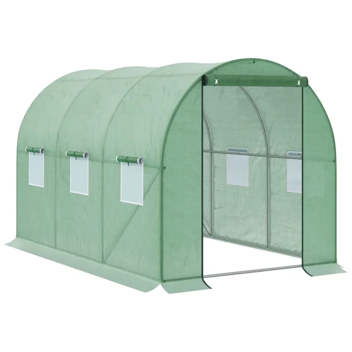 Outsunny Invernadero de Túnel 3x2x2 m Invernáculo de Jardín Exterior con Puerta Enrollable y 6 Ventanas Polietileno y Metal Galvanizado para Cultivos Plantas Flores Verde