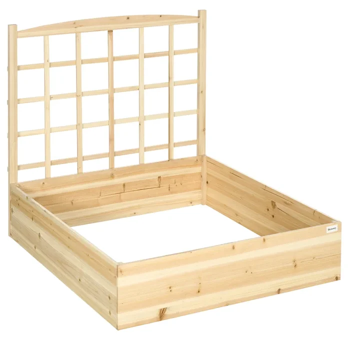Outsunny Jardinera de Madera con Enrejado Arriate de Jardín con Celosía Jardinera de Caja Huerto Urbano para Trepadoras Cultivos Verduras Flores 110x116x120 cm Natural