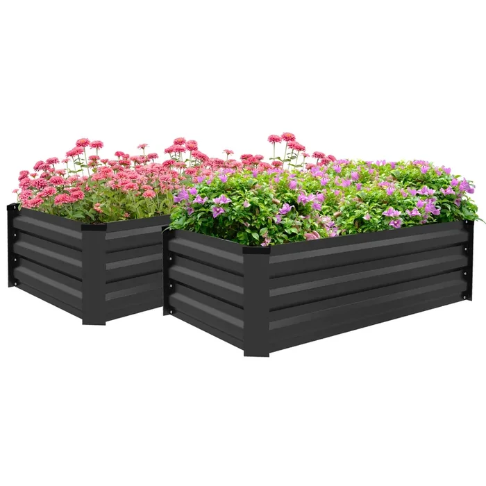 Outsunny Juego de 2 Jardineras de Exterior de Acero Huerto Urbano Rectangular para Cultivos Plantas Flores para Patio Jardín 100x60x30 cm Gris Oscuro