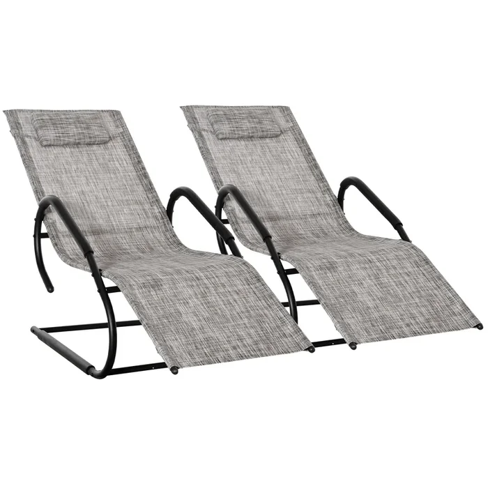 Outsunny Juego de 2 Tumbonas de Jardín Relax Sillas Tumbonas con Reposacabezas Reposapiés y Reposabrazos Carga 160 kg para Terraza Patio 160×59,5×83 cm Gris