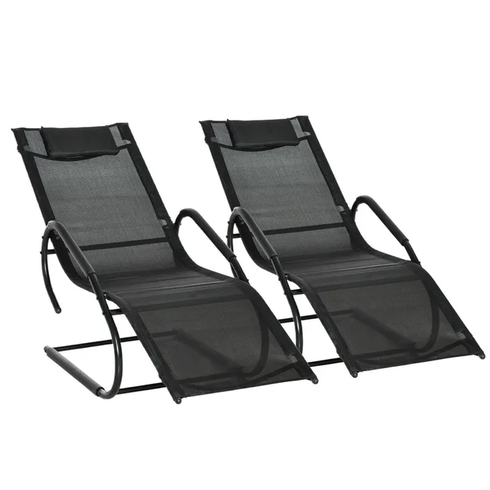 Outsunny Juego de 2 Tumbonas de Jardín Relax Sillas Tumbonas con Reposacabezas Reposapiés y Reposabrazos Carga 160 kg para Terraza Patio 160×59,5×83 cm Negro