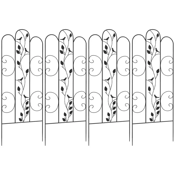 Outsunny Juego de 4 Enrejados de Jardín Soportes para Enredaderas de Acero para Plantas Trepadoras y Decoración Exterior Patio Terraza 40×106 cm Negro