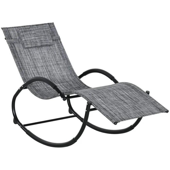 Outsunny Mecedora de Exterior Tumbona Mecedora con Reposacabezas Reposabrazos y Marco Metálico Carga 120 kg para Interior y Exterior 155x61x88 cm Gris