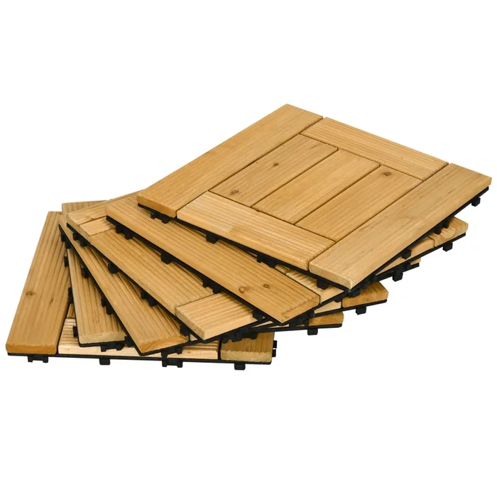 Outsunny Set de 27 Piezas Baldosas de Madera Baldosas para Exteriores 30×30 cm Área de 2,43 m² Losetas para Suelo con Sistema de Clic para Balcón Terraza Jardín Natural
