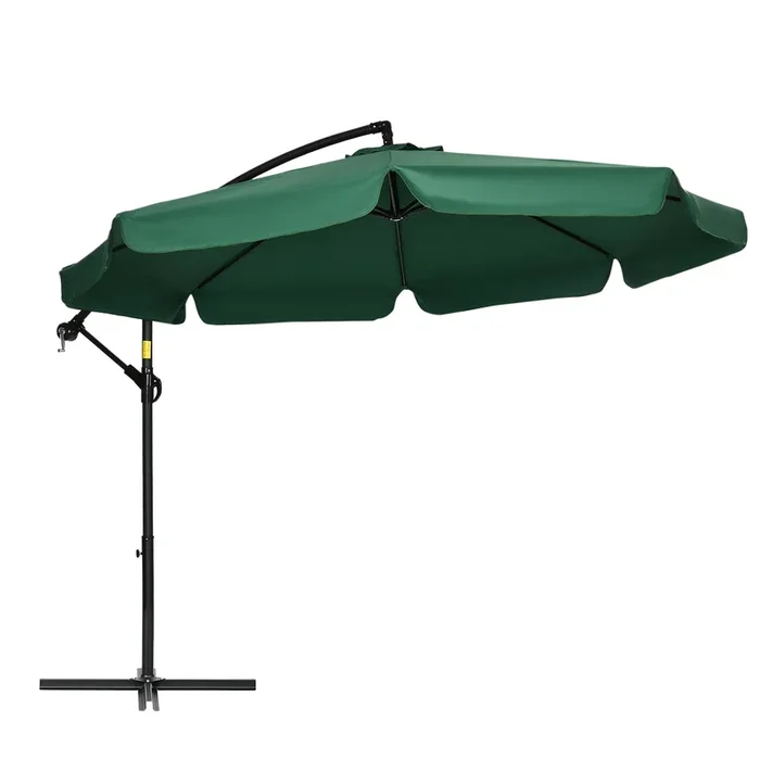 Outsunny Sombrilla de Jardín Ø293×240 cm Parasol Excéntrico con Rotación de 360° Manivela Base Cruzada y Soporte de Acero para Terraza Patio Balcón Verde