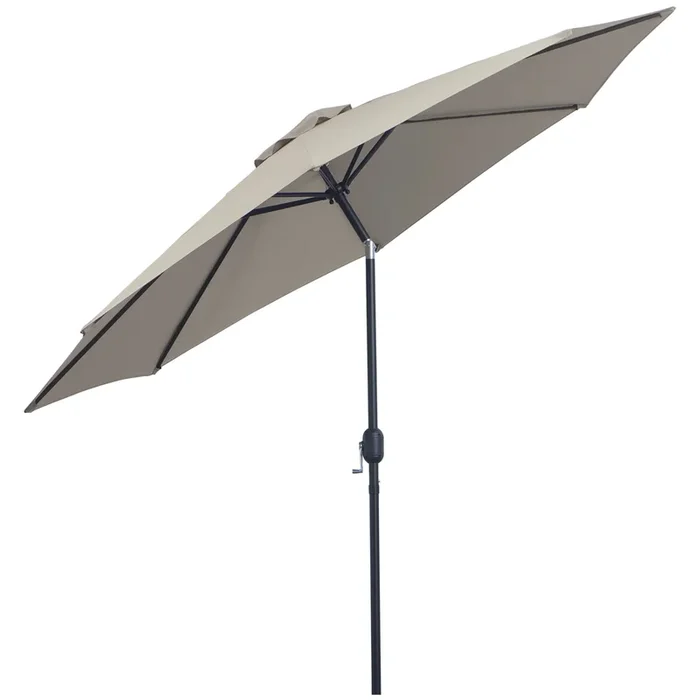 Outsunny Sombrilla de Jardín Ø295×250 cm con Manivela Parasol Exterior con Mecanismo de Inclinación y Poste Desmontable de Metal para Terraza Piscina Patio Gris Claro