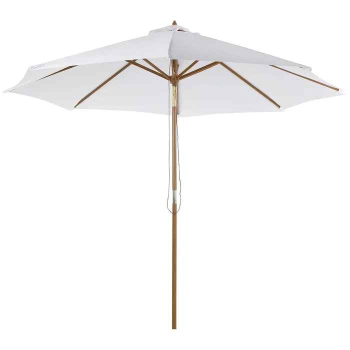 Outsunny Sombrilla Parasol de Madera Grande Ø300x250cm para Exterior Jardín Patio Altura Ajustable en 3 Niveles Desmontable Portátil Fácil de Guardar y Transportar Color Marfil