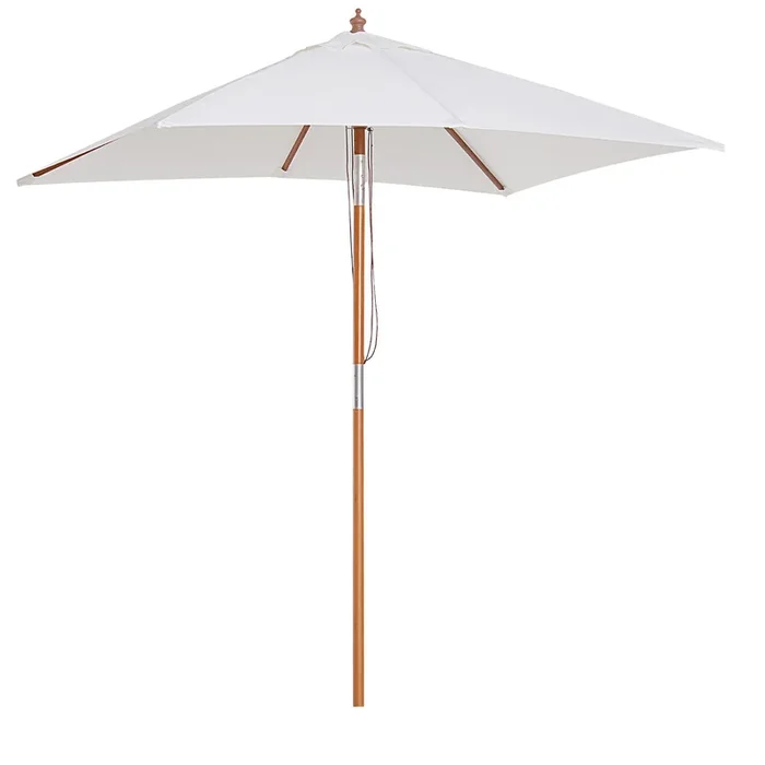 Outsunny Sombrilla Terraza Exterior 200×150 cm Sombrilla de Jardín Rectangular con Ángulo Ajustable Mástil de Madera y Manivela Parasol para Patio Terraza Crema