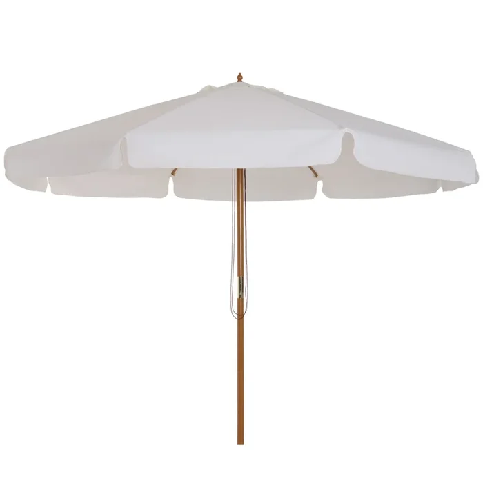 Outsunny Sombrilla Terraza Exterior Ø325 cm Sombrilla de Jardín con Sistema de Polea Techo Ventilado 8 Varillas de Bambú y Poste de Madera Parasol para Patio Terraza Beige