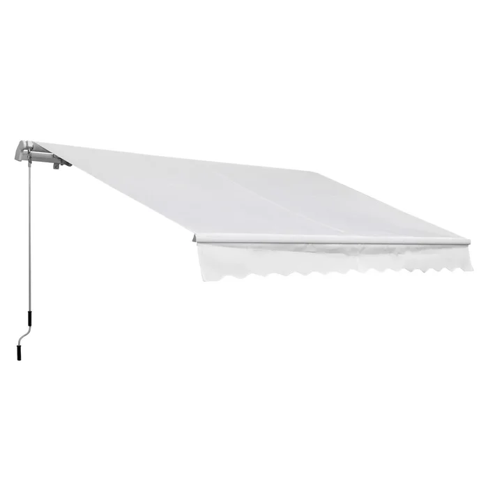 Outsunny Toldo Manual Retráctil 350×250 cm Toldo para Balcón con Manivela de Metal Impermeable y Anti-UV Toldo Enrollable de Exterior para Jardín Terraza Ventanas Blanco