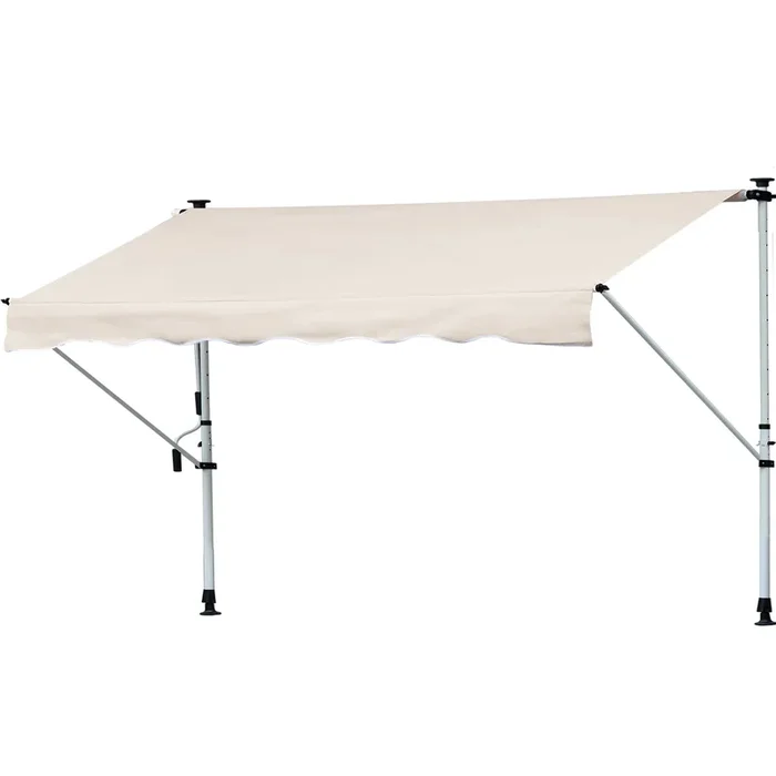 Outsunny Toldo Manual Retráctil 4×1,2 m Toldo Exterior Terraza Enrollable Altura Ajustable con Manivela 170-280 cm Sin Taladro para Balcón Jardín Beige