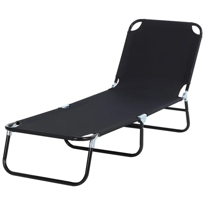 Outsunny Tumbona Plegable Reclinable con Ángulo Ajustable de 5 Posiciones para Jardín Exterior Piscina Terraza Camping Carga 120 kg 188x56x28 cm Negro