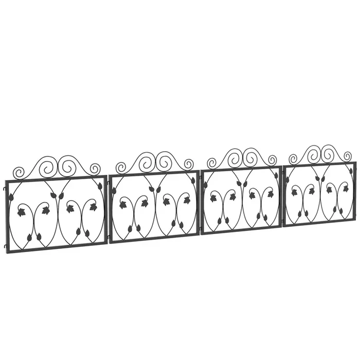 Outsunny Vallas para Jardín Exterior de 4 Paneles 57×47,5 cm Valla Decorativa de Jardín de Acero con Ángulo Ajustable para Patio Terraza 230×48 cm Negro
