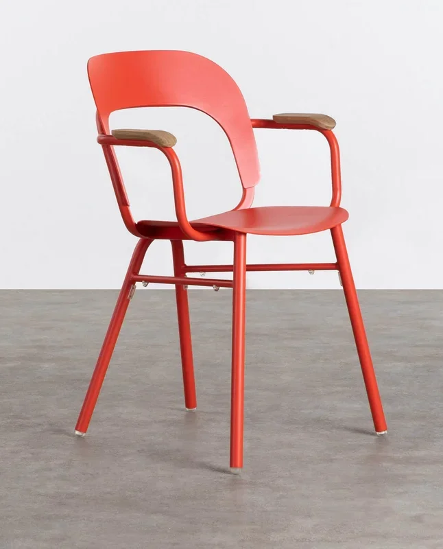 Pack 2 Sillas de Comedor de Aluminio y Madera con Reposabrazos Pop Rojo Grenadine – The Masie