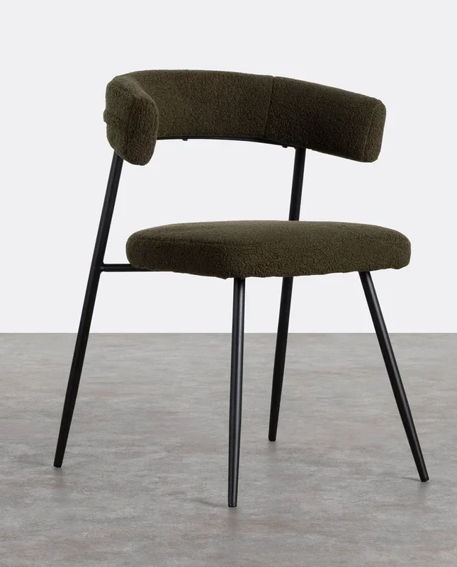 Pack 2 Sillas de Comedor de Metal Eloise Bouclé Verde marrón – The Masie