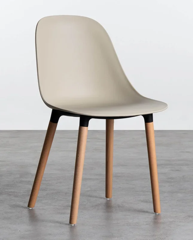 Pack 2 Sillas de Comedor de Polipropileno y Madera Reine Beige medio – The Masie