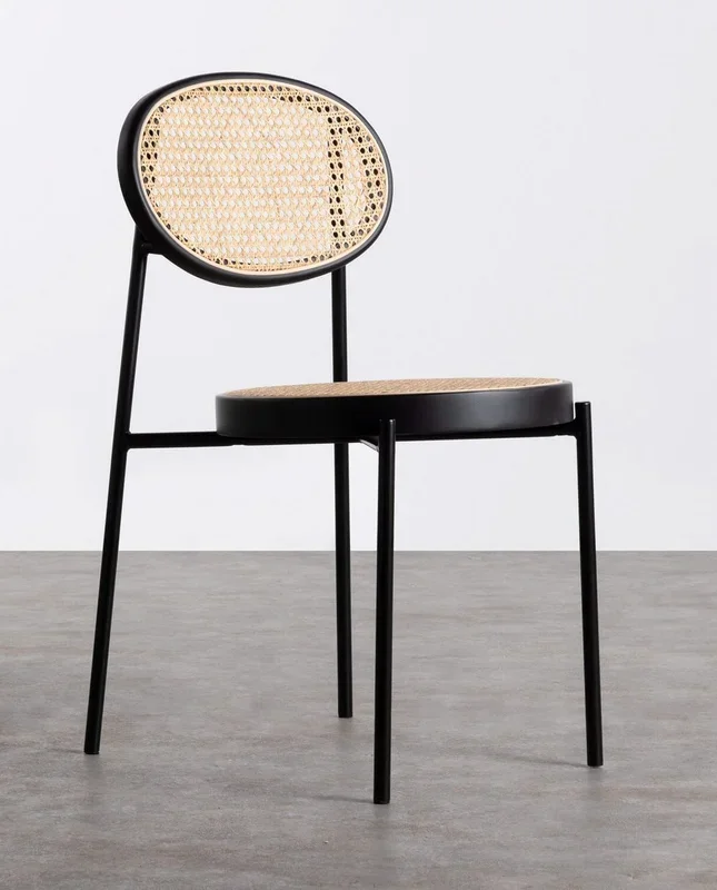Pack 2 Sillas de Comedor de Ratán Natural y Metal Vili Negro – The Masie