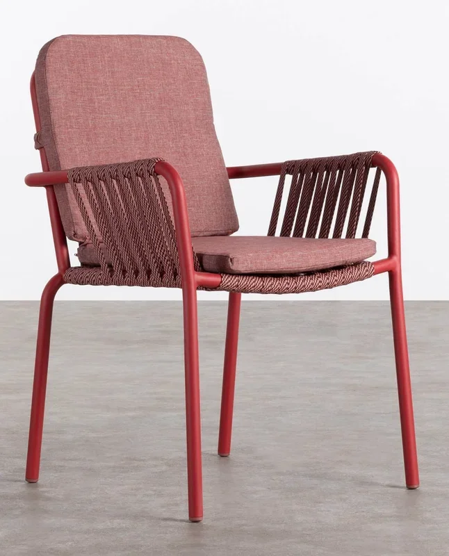 Pack 2 Sillas de Exterior con Reposabrazos de Aluminio y Cuerda Drian Rojo y rojo claro – The Masie