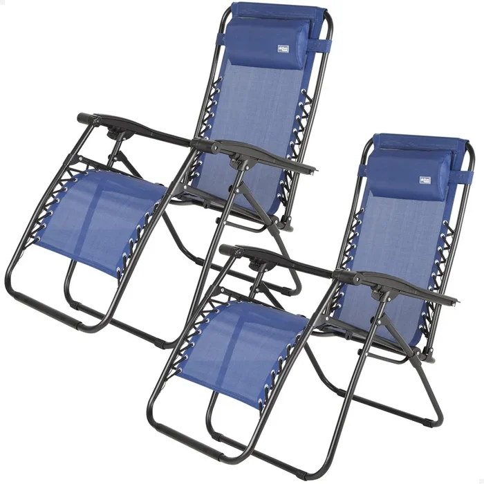 Pack 2 sillas plegables jardín gravedad cero azul 2 posiciones Aktive