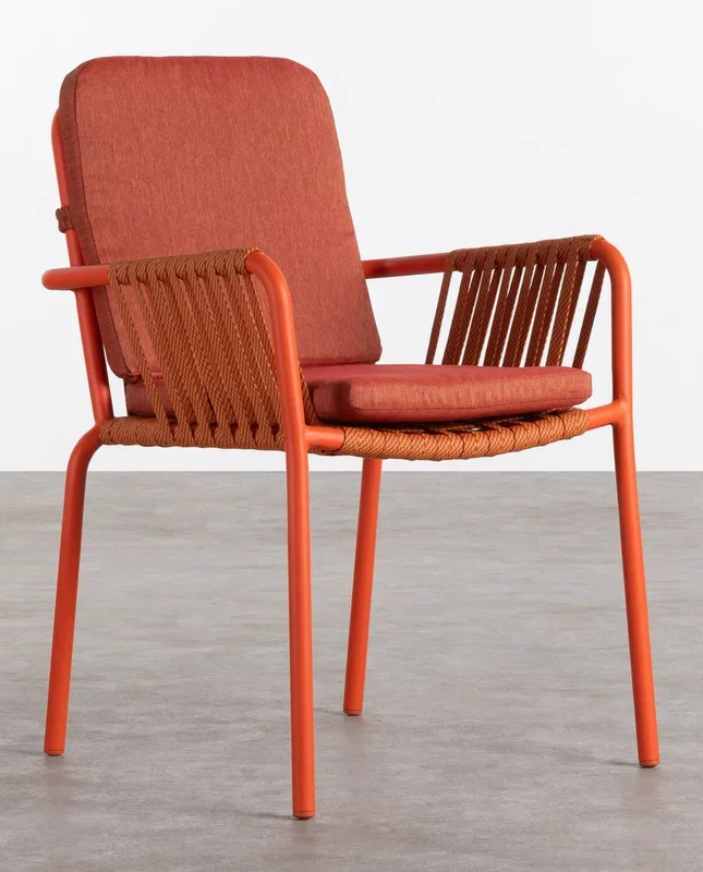 Pack 4 Sillas de Comedor con Reposabrazos de Aluminio y cuerda Drian Naranja intenso y Naranja – The Masie