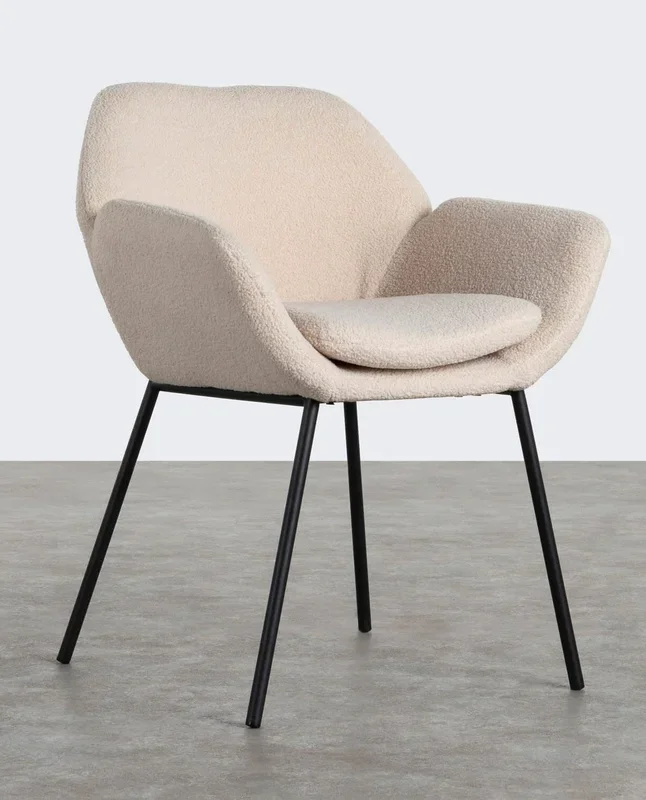 Pack 4 Sillas de Comedor de Metal con Reposabrazos Eider Bouclé Beige medio – The Masie