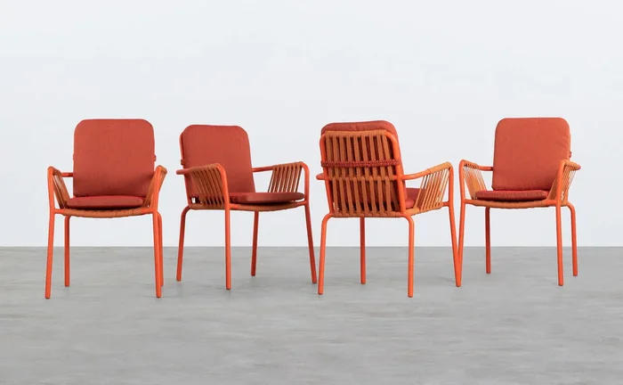 Pack 4 Sillas de Exterior de Aluminio y Cuerda Drian Naranja intenso y Naranja – The Masie