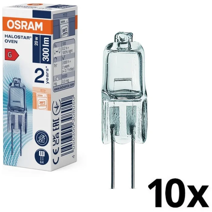 Pack de 10 bombillas halógenas para horno HALOSTAR G4/20W/12V 2700K – Osram
