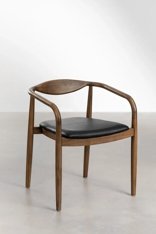 Pack de 2 Sillas de Comedor en Madera de Acacia y Polipiel Mallory Polipiel Negro – Marrón Acacia Oscuro – SKLUM