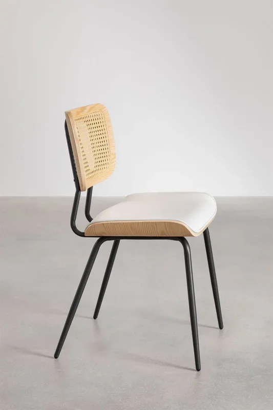 Pack de 2 Sillas de Comedor en Madera, Ratán y Polipiel Raysa Madera Natural – SKLUM