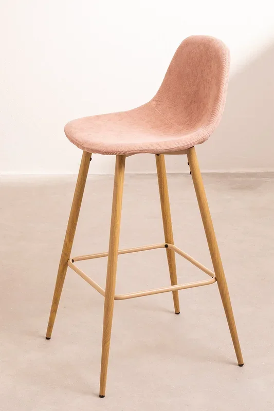 Pack de 2 Taburetes Altos en Pana Glamm ↑75 cm Rosa Madera Natural – SKLUM
