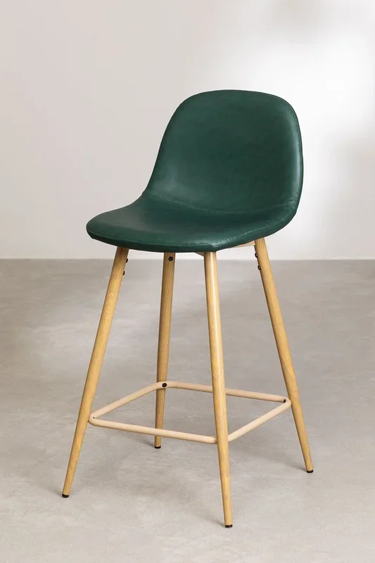 Pack de 2 Taburetes Altos en Polipiel Glamm ↑65 cm Verde Jungla Madera Natural – SKLUM