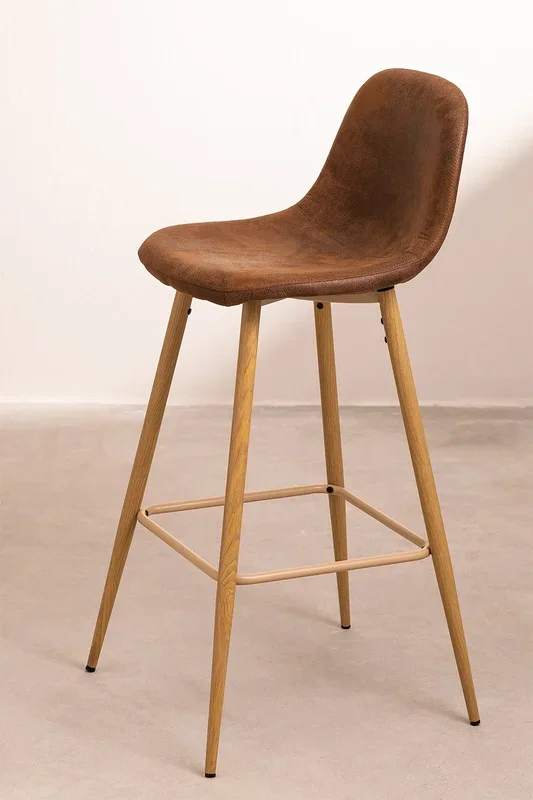 Pack de 2 Taburetes Altos en Polipiel Glamm ↑75 cm Café Vintage Madera Natural – SKLUM