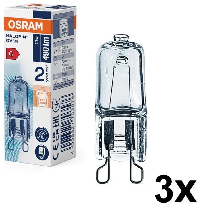 Pack de 3 bombillas halógenas para horno HALOPIN G9/40W/230V 2700K – Osram