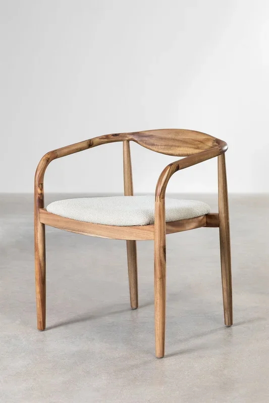 Pack de 4 Sillas de Comedor en Madera de Acacia y Borreguito Mallory Marrón Acacia Rústico – SKLUM