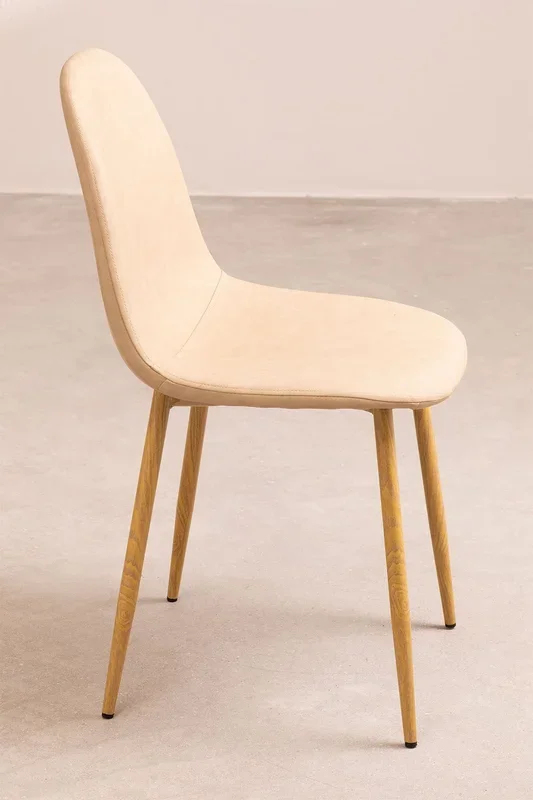 Pack de 4 Sillas de Comedor en Polipiel Glamm Beige Crema Madera Natural – SKLUM