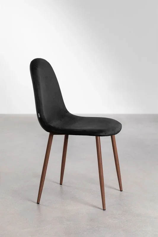 Pack de 4 sillas de comedor en terciopelo Glamm Negro Madera Oscura – SKLUM