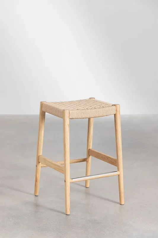 Pack de 4 Taburetes Altos en Madera de Roble y Cuerda Trenzada (66 cm) Mara Madera Natural – SKLUM