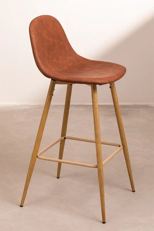 Pack de 4 Taburetes Altos en Polipiel Glamm ↑75 cm Caramelo Madera Natural – SKLUM