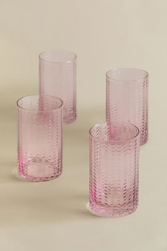 Pack de 4 Vasos de Refresco en Vidrio 70 cl Cristi Rosa – SKLUM