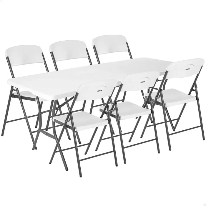 Pack mesa plegable 185×76 cm + 6 sillas plegables blanco Lifetime