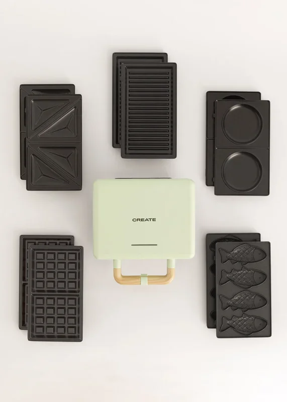 Pack STONE STUDIO Doble – Sandwichera, grill y gofrera + Placa Taiyaki + Placa tortitas pancake