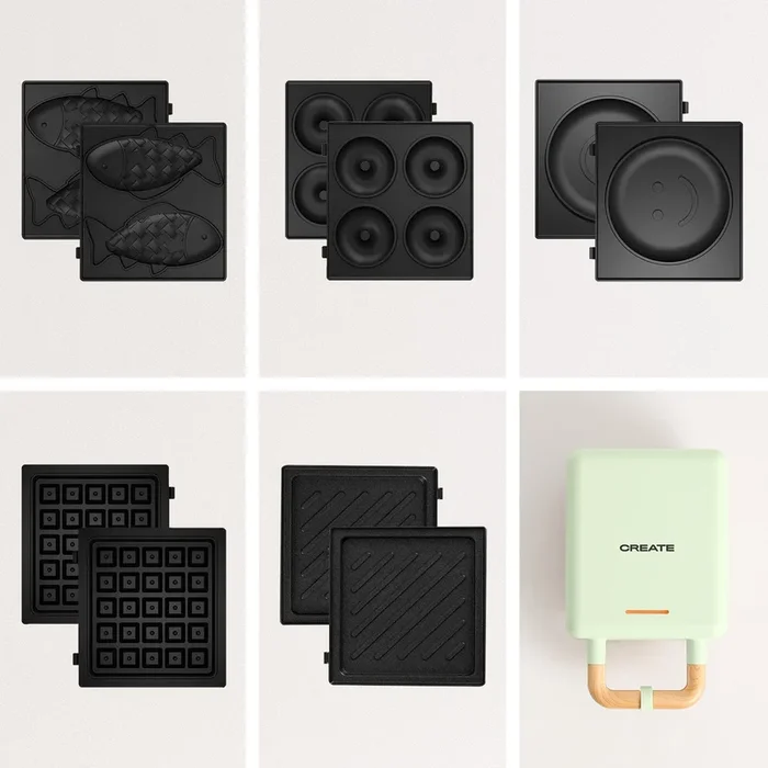 Pack STONE STUDIO Individual – Sandwichera grill y gofrera + Placa Taiyaki + Placa tortitas pancake + Placa donuts