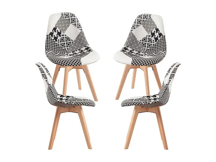 Packs Sillas Comedor – Pack 4 Sillas Synk Patchwork – Patchwork blanco y negro