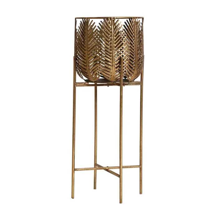 Palmera lucerna Macetero, de Hierro, en color Oro, de 28x29x68cm – Lastdeco