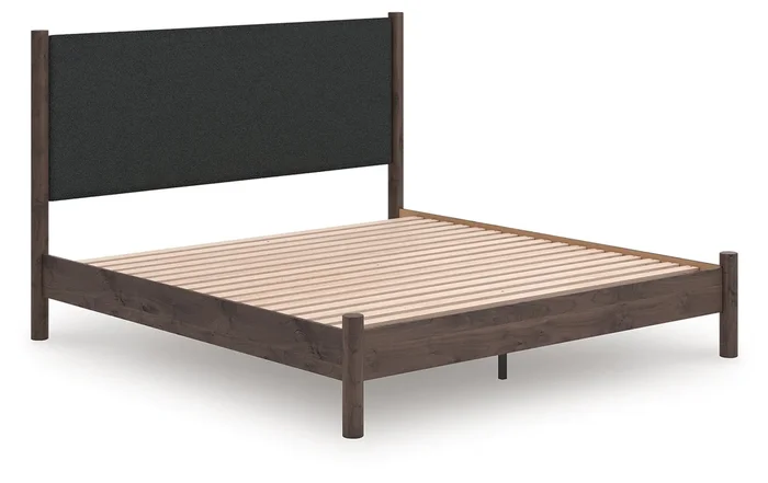 Pamytta Brown King Upholstered Panel Platform Bed