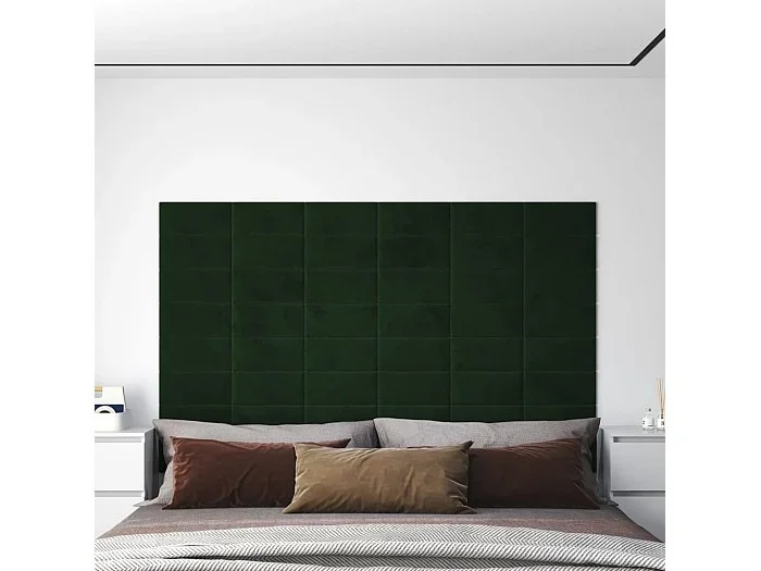 Paneles de pared 12 uds terciopelo verde oscuro 30x15cm 0,54 m² ES244782