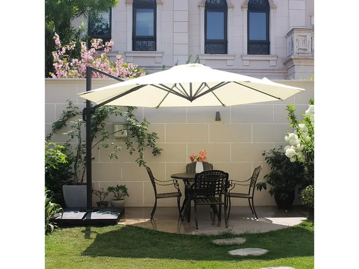 Parasol excéntrico cuadrado con LED de 3×3 m chocolate SOLENZARA