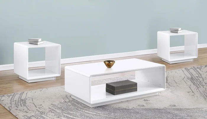 Paseo White 3-Piece High Gloss Coffee and End Table Set